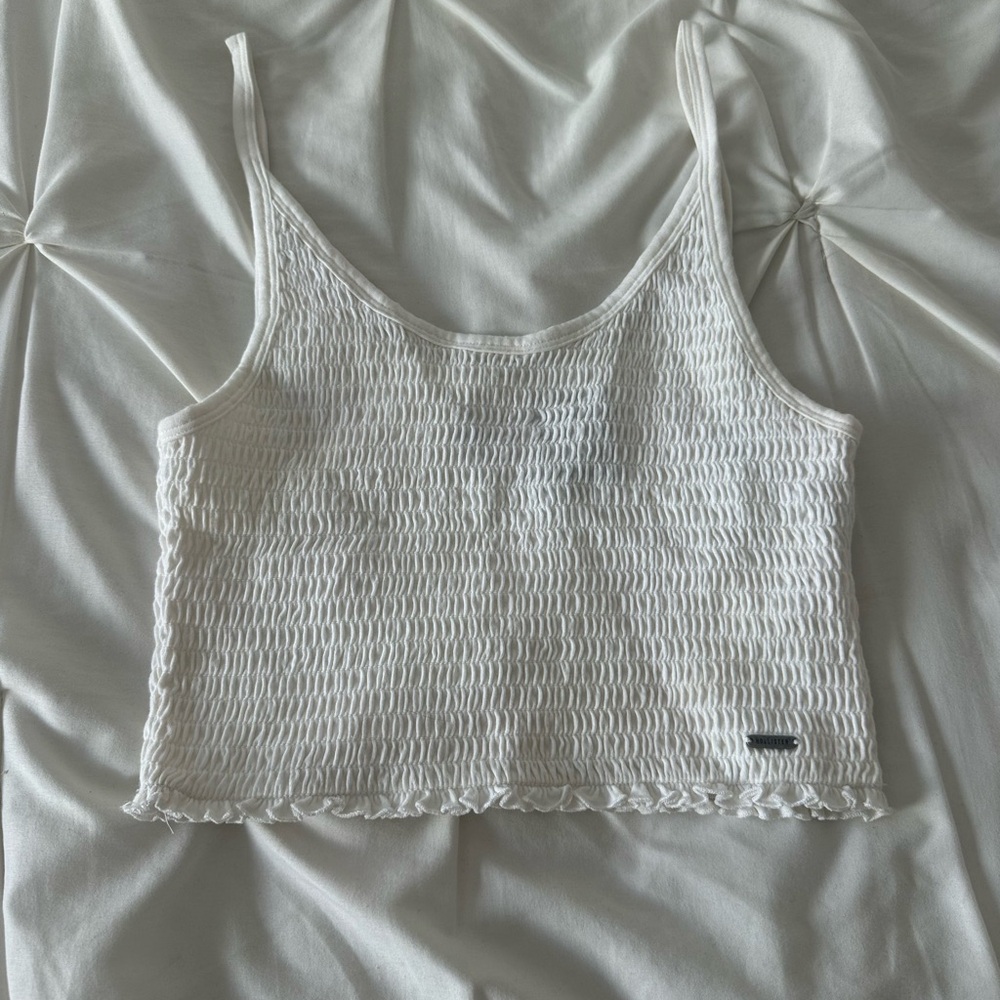 Hollister White Ribbed Sleeveless Crop Tank Top